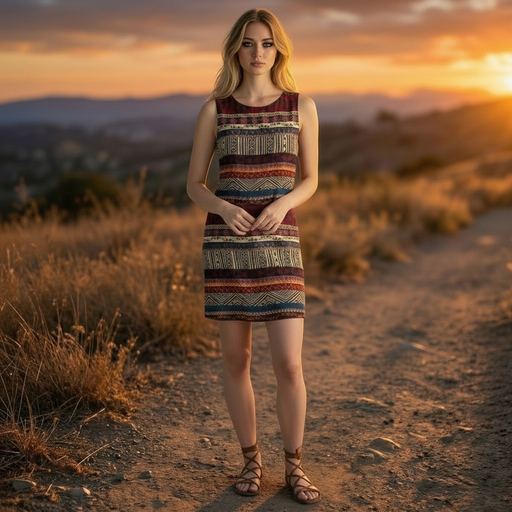 Eight Sixty Boho Tribal Print Shift Mini Dress - Size Medium - EUC